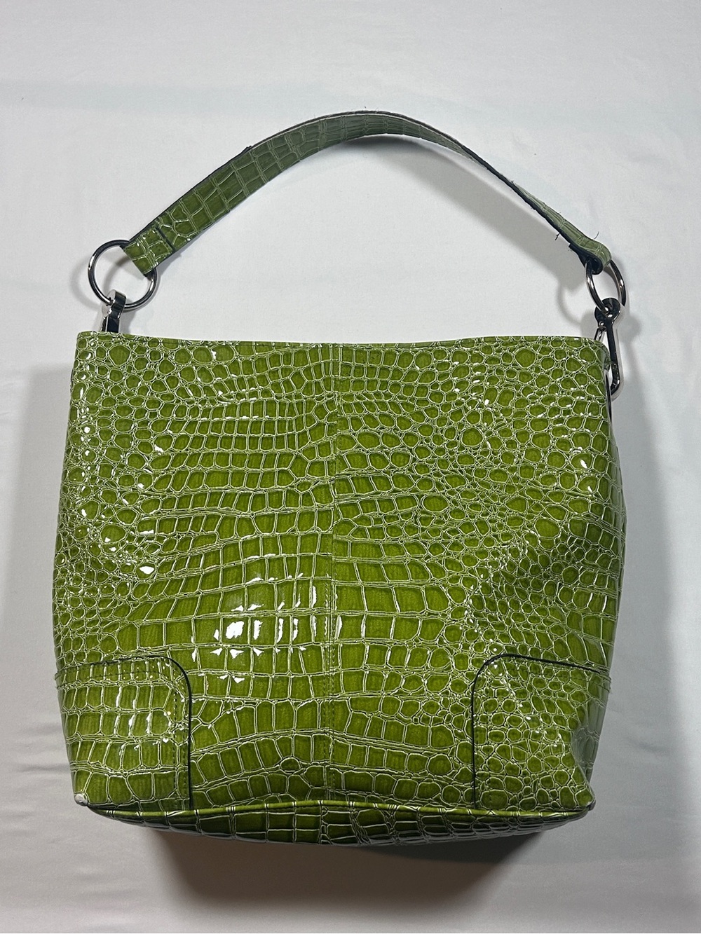 y2k Bueno Green Croc-Embossed Hobo Shoulder Bag